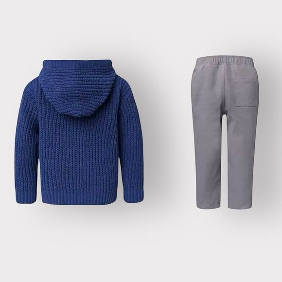DKNY ~ NWT Navy Blue Knit Hoodie & Gray Pants Matching Set ~ 18 Months - Picture 4 of 11